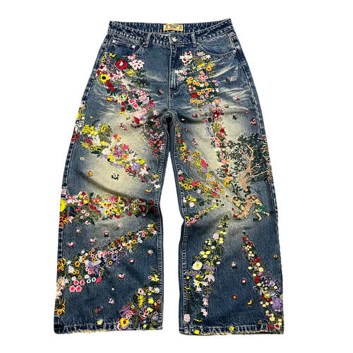 Embroidered Flower Jeans